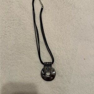 Chicos Black Cord Necklace with Silver Colored Pendant